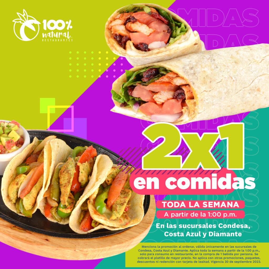 Nuestros proyectos | 100% natural restaurantes. Gráfico Promoción 2x1 Comidas y Cenas